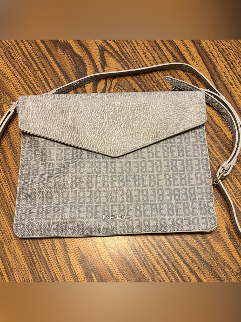 bebe Silver Logo Pattern Crossbody Bag
11”x 9”
